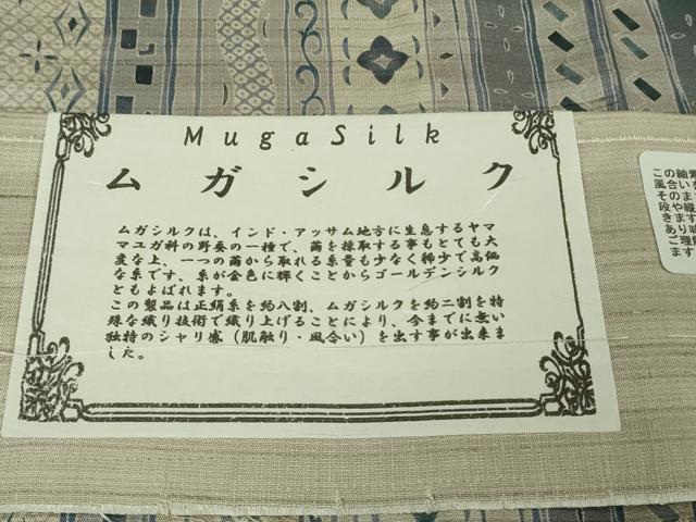 平和屋着物▽極上　インド・アッサム　野蚕糸　手織　ムガシルク　訪問着　単衣　吉祥間道　証紙付き　逸品　DZAB5232kh6