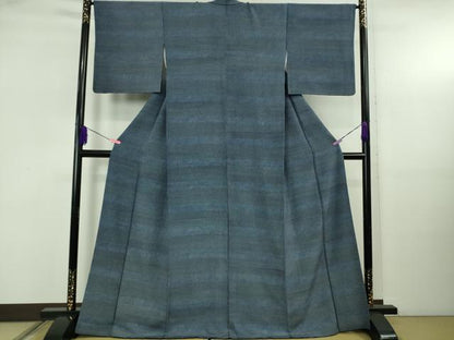 平和屋本店●極上　藍造り国選定無形文化財　藍師・佐藤昭人　藍香房　小紋　天然藍染　寄せ小紋柄　横段文　逸品　DZAB5237kh6