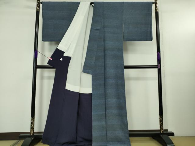 平和屋本店●極上　藍造り国選定無形文化財　藍師・佐藤昭人　藍香房　小紋　天然藍染　寄せ小紋柄　横段文　逸品　DZAB5237kh6