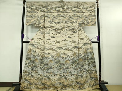 平和屋本店●極上　中国三大刺繍　スワトウ刺繍　汕頭刺繍　訪問着　京名所　人物風景　暈し染め　金糸　逸品　DZAB5243kh6