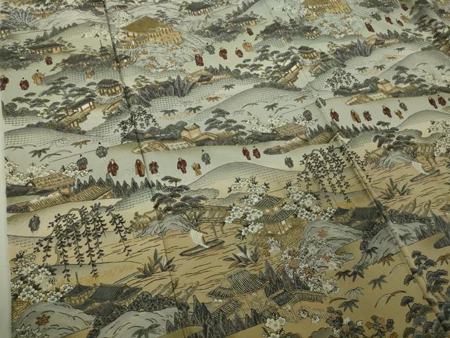 平和屋本店●極上　中国三大刺繍　スワトウ刺繍　汕頭刺繍　訪問着　京名所　人物風景　暈し染め　金糸　逸品　DZAB5243kh6