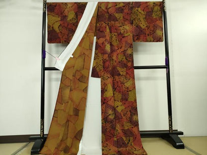 平和屋本店▽極上 前田仁仙 仁仙更紗 小紋 単衣 京友禅 仁仙花布 鬼しぼ縮緬 反端付き ロング丈 逸品 DZAB5246kh6