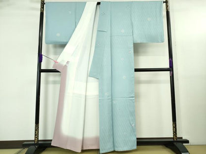 平和屋着物●極上　小紋　菱文　空色地　銀彩　逸品　DZAB5247kh6