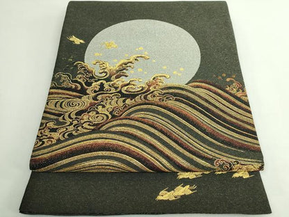 平和屋着物●極上　西陣　とみや織物謹製　とみや帯　太鼓柄袋帯　月浪千鳥文　本金糸　逸品　DZAB5252kh6