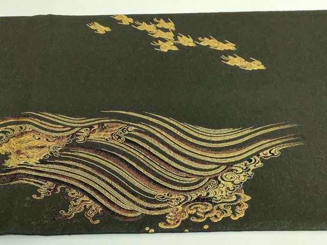 平和屋着物●極上　西陣　とみや織物謹製　とみや帯　太鼓柄袋帯　月浪千鳥文　本金糸　逸品　DZAB5252kh6