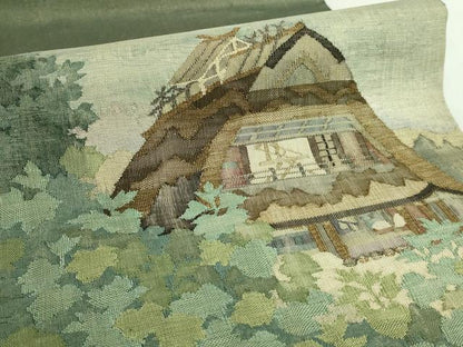 平和屋着物●極上　手織綴れ　山鹿清華　太鼓柄袋帯　風景文　金糸　ますいわ屋扱い　逸品　DZAB5270kh6