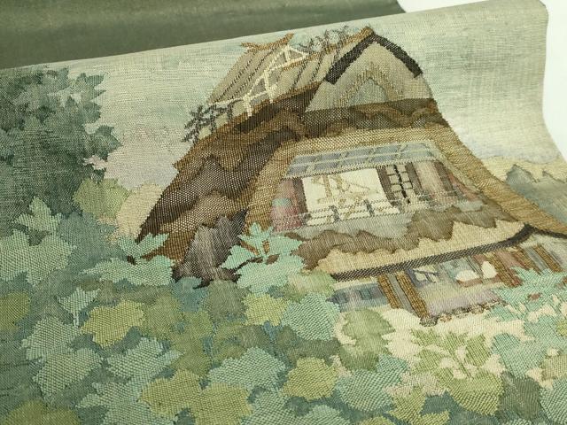 平和屋着物●極上　手織綴れ　山鹿清華　太鼓柄袋帯　風景文　金糸　ますいわ屋扱い　逸品　DZAB5270kh6