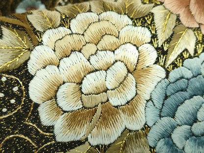 平和屋本店●極上　中国三大刺繍　スワトウ相良刺繍　総刺繍　袋帯　草花文　黒地　金銀糸　逸品　未使用　DZAB5272kh6