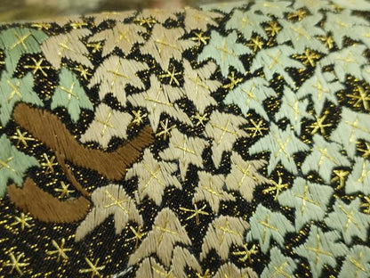 平和屋本店●極上　中国三大刺繍　スワトウ相良刺繍　総刺繍　袋帯　草花文　黒地　金銀糸　逸品　未使用　DZAB5272kh6