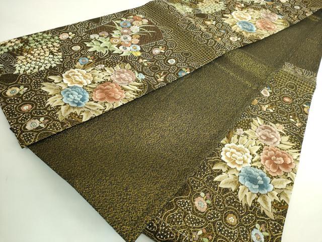 平和屋本店●極上　中国三大刺繍　スワトウ相良刺繍　総刺繍　袋帯　草花文　黒地　金銀糸　逸品　未使用　DZAB5272kh6
