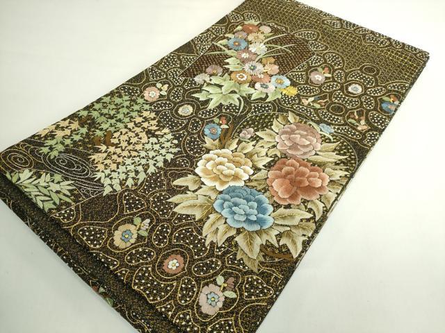 平和屋本店●極上　中国三大刺繍　スワトウ相良刺繍　総刺繍　袋帯　草花文　黒地　金銀糸　逸品　未使用　DZAB5272kh6
