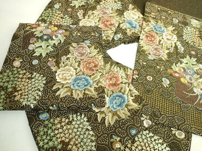 平和屋本店●極上　中国三大刺繍　スワトウ相良刺繍　総刺繍　袋帯　草花文　黒地　金銀糸　逸品　未使用　DZAB5272kh6