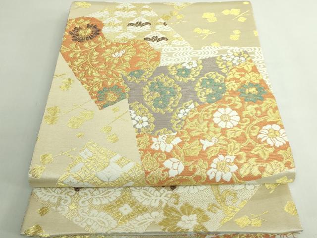 平和屋着物●極上　両方向　両面　全通柄袋帯　献上更紗紋　正倉院横段紋　金糸　逸品　DZAB5273kh6