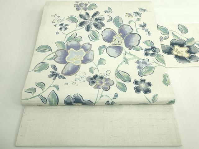平和屋着物●極上　九寸名古屋帯　紬地　枝花文　金彩　逸品　DZAB5274kh6