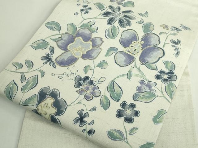 平和屋着物●極上　九寸名古屋帯　紬地　枝花文　金彩　逸品　DZAB5274kh6