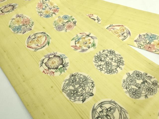 平和屋着物＊極上　夏物　絹芭蕉　九寸名古屋帯　型絵紅型染　花丸文　証紙付き　逸品　DZAB5279kh6