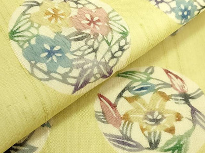 平和屋着物＊極上　夏物　絹芭蕉　九寸名古屋帯　型絵紅型染　花丸文　証紙付き　逸品　DZAB5279kh6