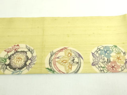 平和屋着物＊極上　夏物　絹芭蕉　九寸名古屋帯　型絵紅型染　花丸文　証紙付き　逸品　DZAB5279kh6