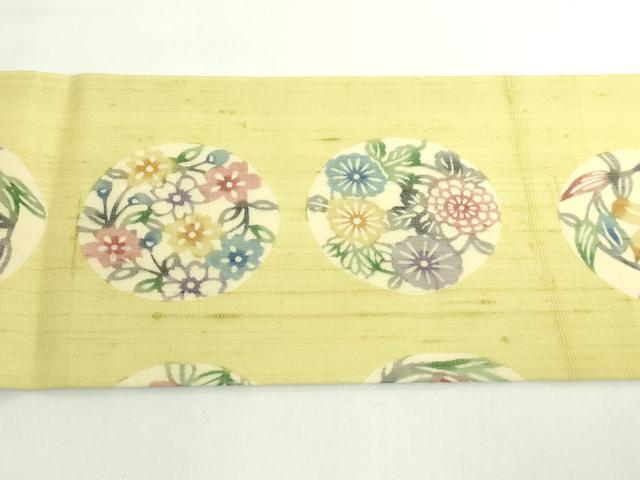 平和屋着物＊極上　夏物　絹芭蕉　九寸名古屋帯　型絵紅型染　花丸文　証紙付き　逸品　DZAB5279kh6