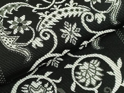 平和屋着物●極上　本場筑前博多織　八寸名古屋帯　花唐草間道　黒地　逸品　DZAB5283kh6