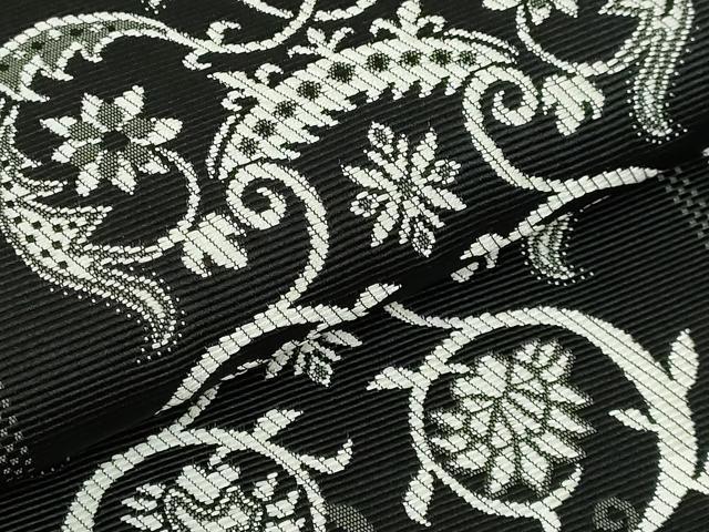 平和屋着物●極上　本場筑前博多織　八寸名古屋帯　花唐草間道　黒地　逸品　DZAB5283kh6