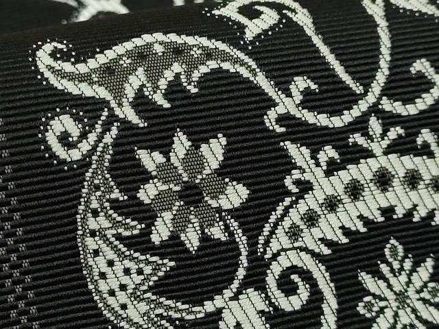 平和屋着物●極上　本場筑前博多織　八寸名古屋帯　花唐草間道　黒地　逸品　DZAB5283kh6