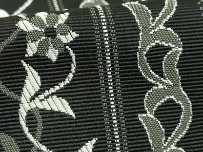 平和屋着物●極上　本場筑前博多織　八寸名古屋帯　花唐草間道　黒地　逸品　DZAB5283kh6