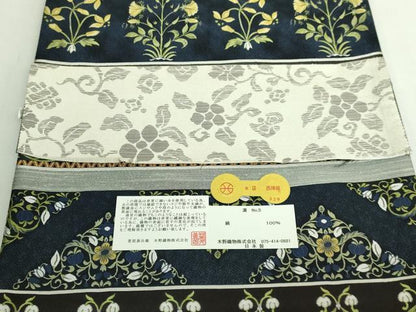平和屋本店●極上　西陣　木野織物　菱屋善兵衛謹製　両面　六通柄袋帯　花唐草　証紙・反端付き　逸品　DZAB5288kh6
