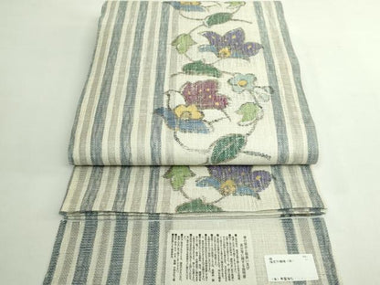 平和屋着物●極上　1854年創業　帯屋捨松　六通柄袋帯　スリーシーズン帯　花唐草　反端付き　逸品　DZAB5289kh6