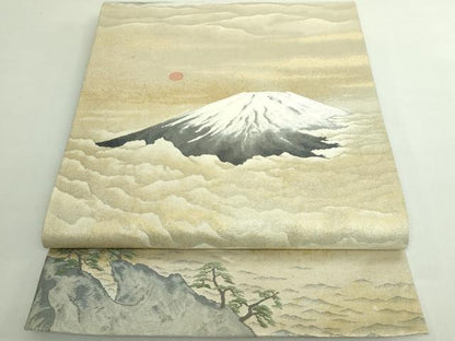 平和屋着物●極上　近代日本画の巨匠　横山大観　じゅらく謹製　全通全景柄袋帯　霊峰富士　金糸　逸品　DZAB5292kh6