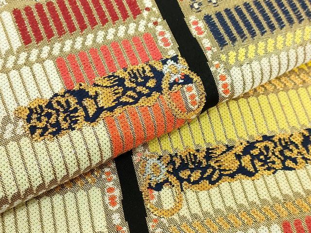 平和屋本店●極上　六通柄　本袋帯　龍村平蔵柄　源氏鎧　黒地　金銀糸　逸品　DZAB5295kh6