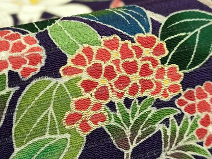 平和屋本店＊極上　夏物　九寸名古屋帯　絽縮緬　枝花文　金彩　深紫色地　逸品　DZAB5304kh6