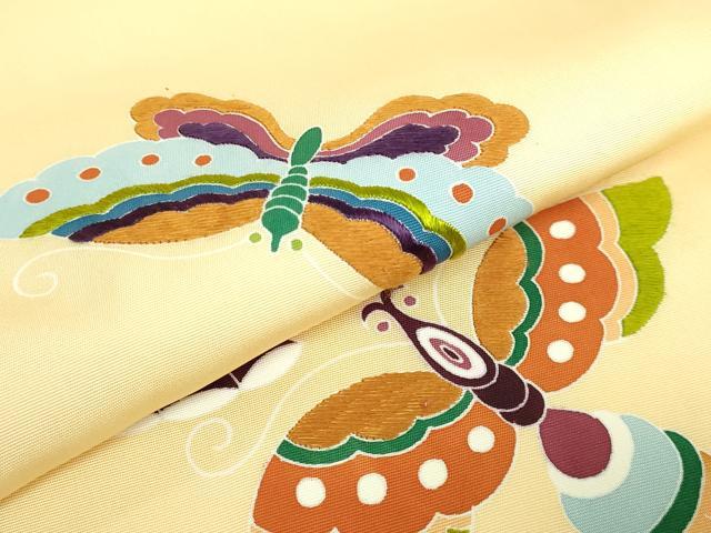 平和屋着物●極上　塩瀬　九寸名古屋帯　刺繍　舞蝶文　逸品　DZAB5305kh6