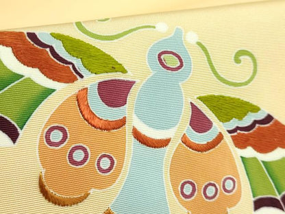 平和屋着物●極上　塩瀬　九寸名古屋帯　刺繍　舞蝶文　逸品　DZAB5305kh6