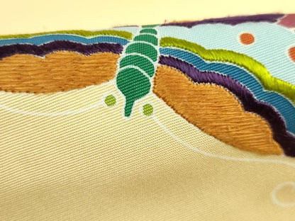 平和屋着物●極上　塩瀬　九寸名古屋帯　刺繍　舞蝶文　逸品　DZAB5305kh6