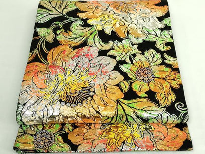 平和屋本店●最高級　龍村平蔵製　丸帯　大牡丹印金錦　黒地　金銀糸　逸品　DZAB5306kh6