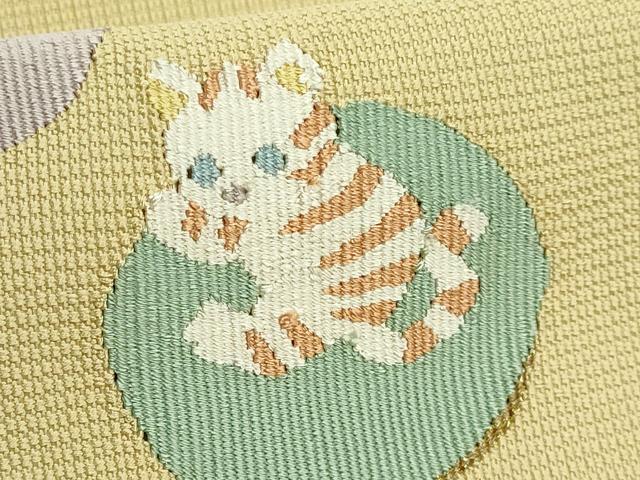 平和屋着物●極上　八寸名古屋帯　ネコ　猫　金糸　ゑり善扱い　逸品　未使用　DZAB5323kh6