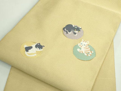 平和屋着物●極上　八寸名古屋帯　ネコ　猫　金糸　ゑり善扱い　逸品　未使用　DZAB5323kh6