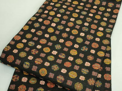 平和屋本店＊極上　夏物　工芸帯　九寸名古屋帯　自然布　黒地　逸品　DZAB5328kh6