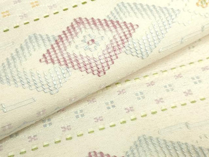 平和屋着物●極上　本場琉球　読谷山花織　紬地　つけ帯　白延明美作　証紙付き　逸品　DZAB5332kh6