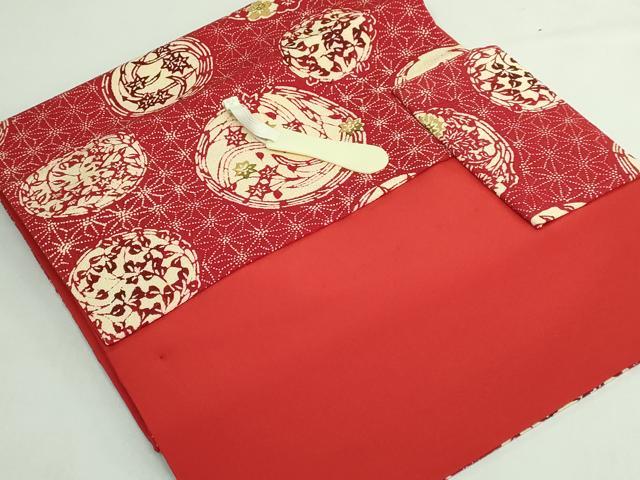 平和屋本店●極上　浦野理一　型染　つけ帯　花丸文　鬼しぼ縮緬　たとう紙付き　逸品　DZAB5333kh6