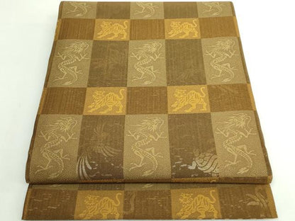 平和屋着物●極上　両面　全通柄袋帯　鳳凰　龍　亀　蛇　金銀彩　逸品　DZAB5336kh6
