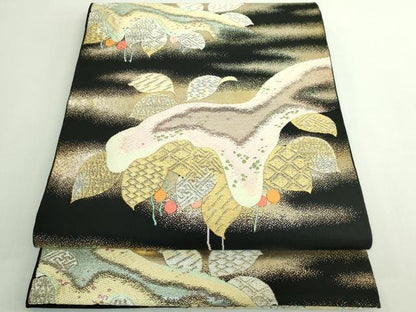 平和屋本店●最高級　龍村平蔵製　六通柄　本袋帯　白雲虎紅錦　黒地　金銀糸　逸品　DZAB5340kh6