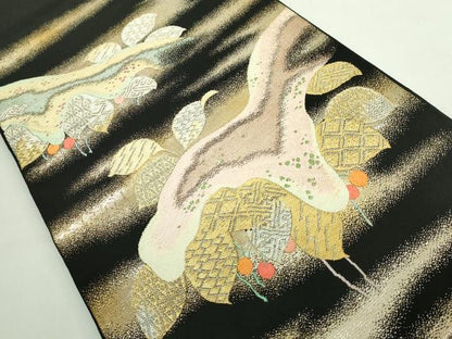 平和屋本店●最高級　龍村平蔵製　六通柄　本袋帯　白雲虎紅錦　黒地　金銀糸　逸品　DZAB5340kh6