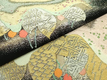 平和屋本店●最高級　龍村平蔵製　六通柄　本袋帯　白雲虎紅錦　黒地　金銀糸　逸品　DZAB5340kh6