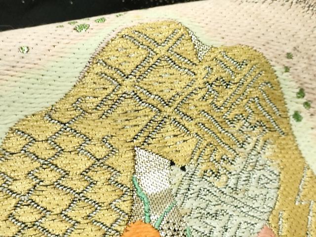 平和屋本店●最高級　龍村平蔵製　六通柄　本袋帯　白雲虎紅錦　黒地　金銀糸　逸品　DZAB5340kh6