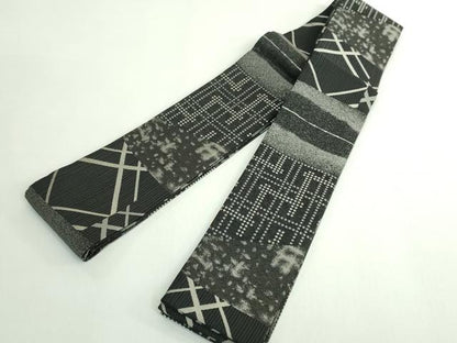 平和屋着物●極上　男性　角帯　幾何学文様　黒地　逸品　DZAB5347kh6