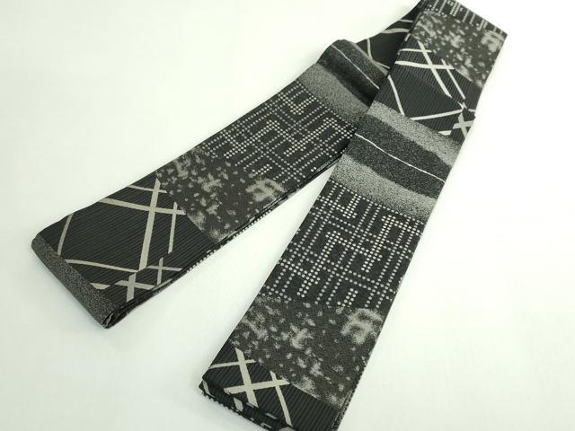 平和屋着物●極上　男性　角帯　幾何学文様　黒地　逸品　DZAB5347kh6