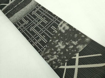 平和屋着物●極上　男性　角帯　幾何学文様　黒地　逸品　DZAB5347kh6