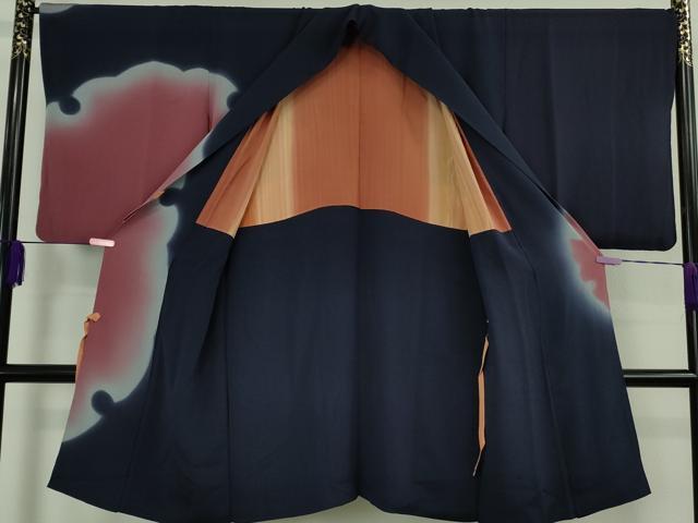 平和屋着物∞極上　道中着　ロング丈　作家物　雪輪　鉄紺色地　暈し染め　鬼しぼ縮緬　逸品　DZAB5360kh6